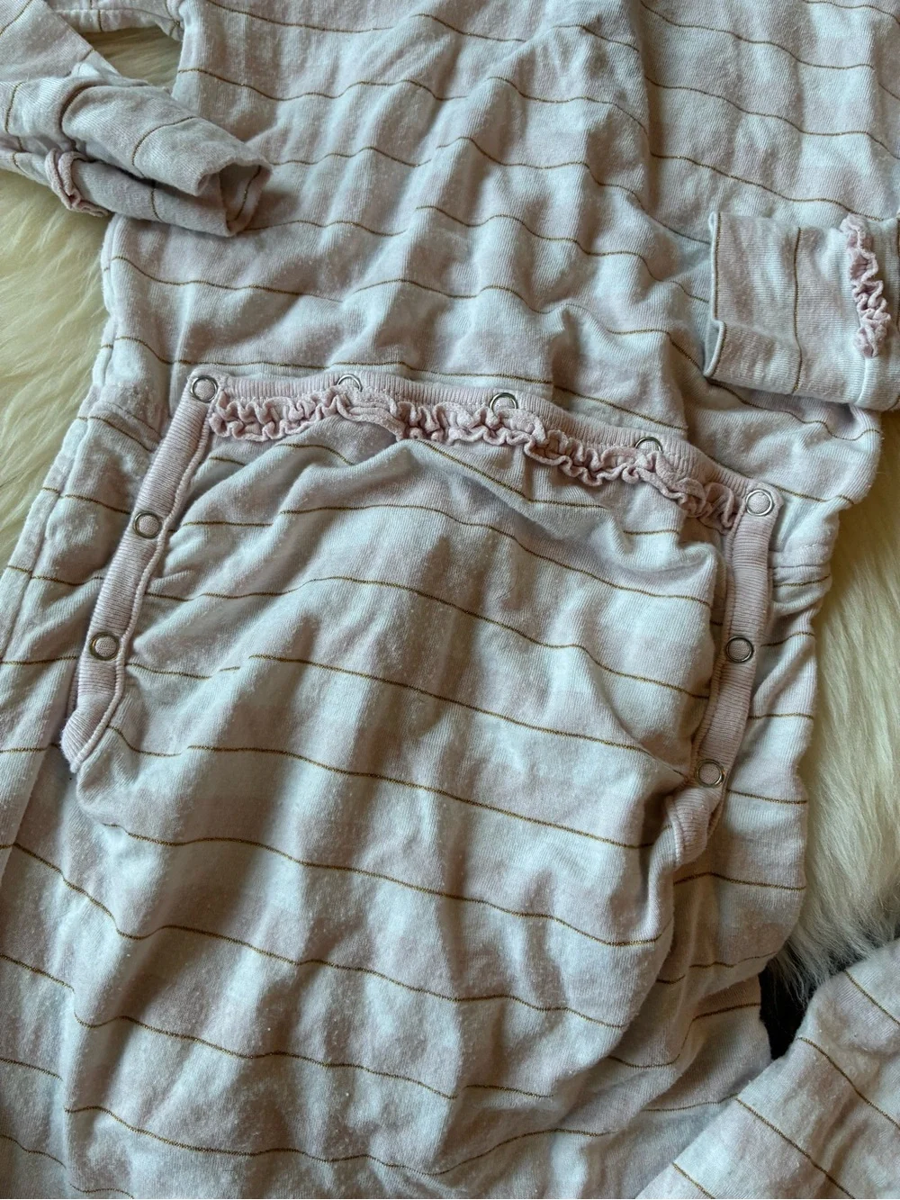 Kickee Pants Pink White Striped Ruffle Long Sleeve Pajama Jumper • Size 4T